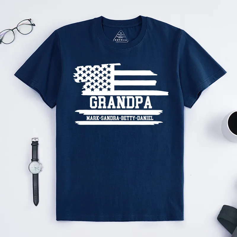 Personalized Grandpa Flag T-Shirt with Grandkids Names Gift for Grandfather Father's Day Birthday Comfortable Cotton Shirt for Men