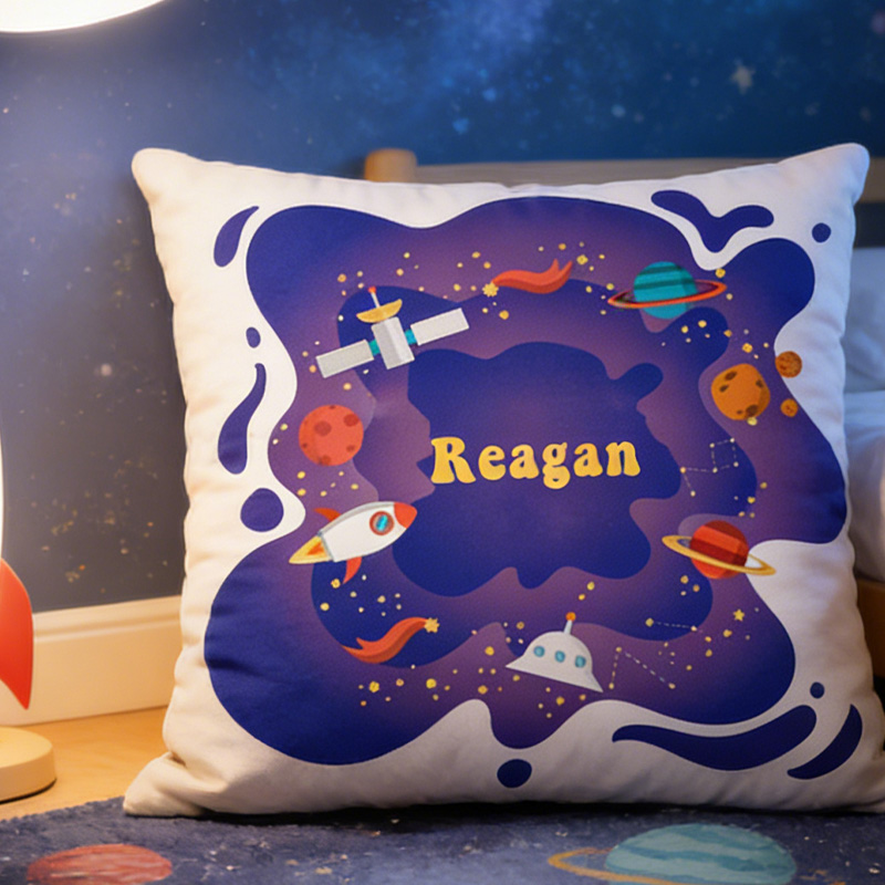 Personalized Space Theme Astronaut Rocket Throw Pillow Astronomy Gift for Nerd Geek Lover