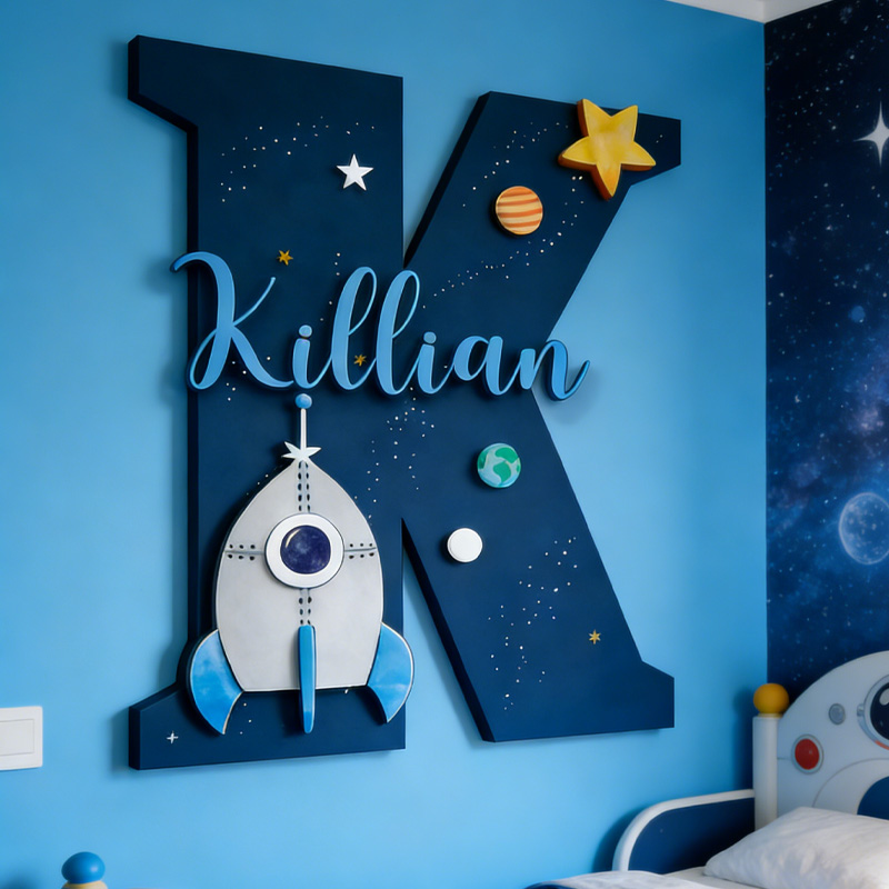 Personalized Initials Rocket 3D Wall Space Home Decor for Geek Lover