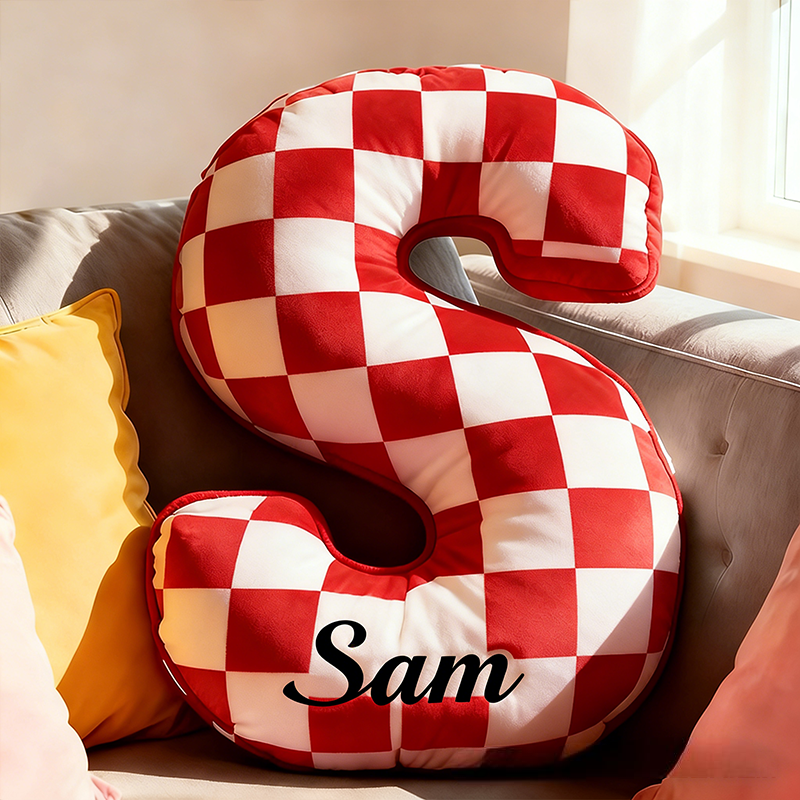 Personalized Racing Letter Throw Pillow Graphic 3D Print Custom Name Checkered Flag Cushion Gift for Racers and Racing Lovers