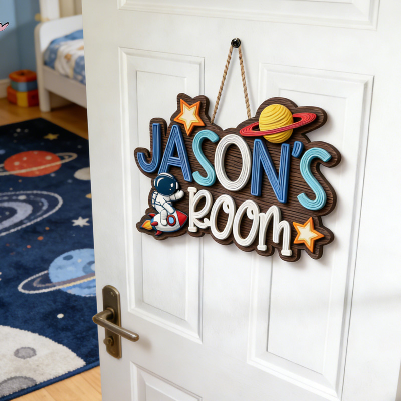 Personalized Astronaut Door Sign 3D Printed Kids Wall Space Home Decor for Geek Lover