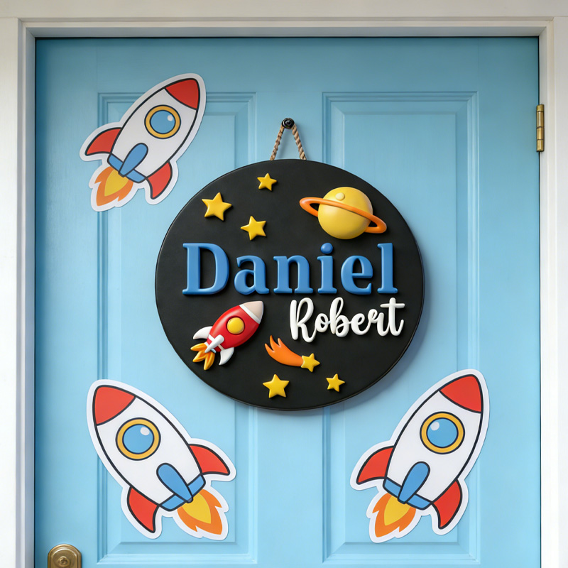 Personalized Astronaut Door Sign 3D Printed Kids Wall Space Home Decor for Geek Lover