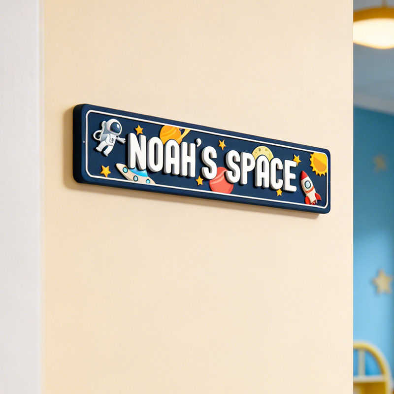 Personalized Astronaut Door Sign 3D Printed Kids Wall Space Home Decor for Geek Lover