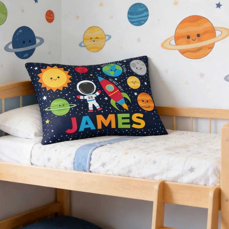 Personalized Galaxy Spaceship Throw Pillow Cover with Name Outer Space Kids Bedding Home Decor Christmas Birthday Gift for Geek Lover