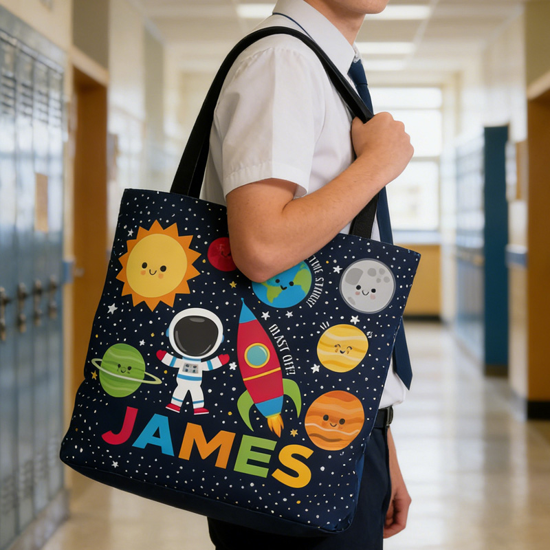 Personalized Space Tote Bag Gift Planets Spaceship Boys Daycare Bag School Rocket Solar System Treat Favor Bag for Geek Lover
