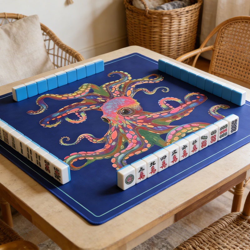 Personalized Mahjong Octopus Mat Accessory Travel Portable Playing Surface Nonslip Backing Noise Reduction Table Protection