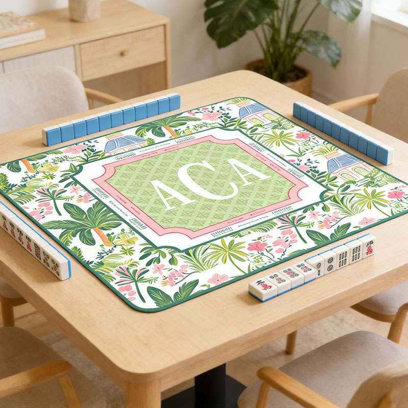 Personalized Palm Beach Chic Mahjong Mat Custom Monogram Mahjong Mat Neoprene Game Surface Travel Portable Playing