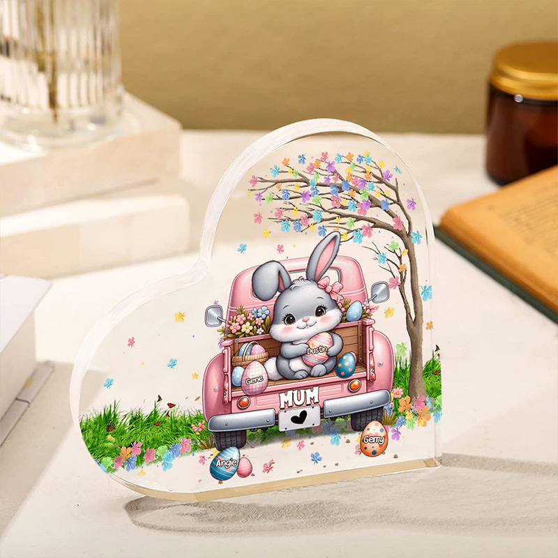 Personalised Mum Easter Bunny Acrylic Heart Keepsake Custom Name Acrylic Plaque Ornaments Gifts Easter Gifts for Nana Mother