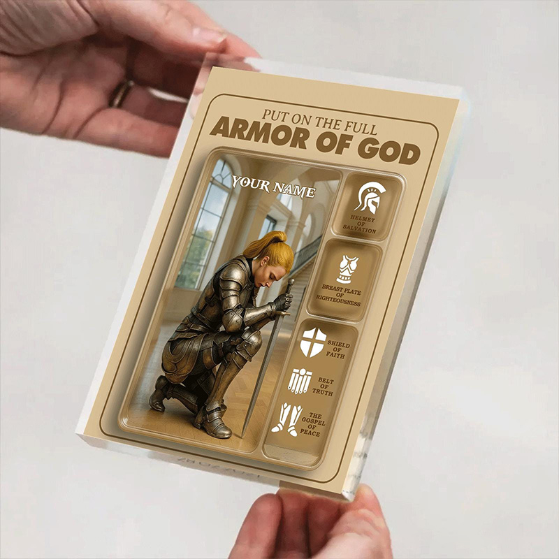 Personalized Put the Full Armor of God Acrylic Block with Custom Name Religious Christian Gift Faith Gift for Women and Girls