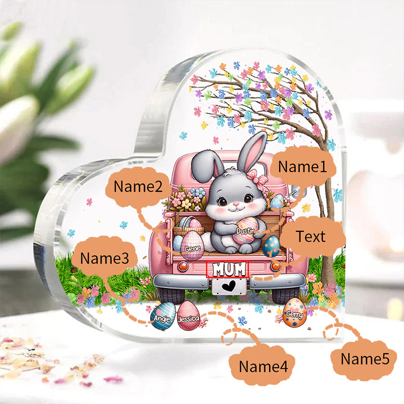 Personalised Mum Easter Bunny Acrylic Heart Keepsake Custom Name Acrylic Plaque Ornaments Gifts Easter Gifts for Nana Mother