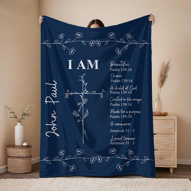 Personalized Bible Verse Throw Blanket with Custom Name Floral Cross Blanket Faith Home Decor Religious Gift Christian Gift for her 