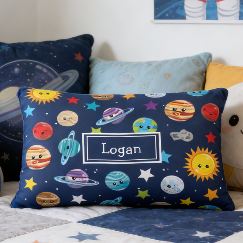 Personalized Solar System Pattern Throw Pillow Cover with Name Outer Space Kids Bedding Home Decor Christmas Birthday Gift for Geek Lover