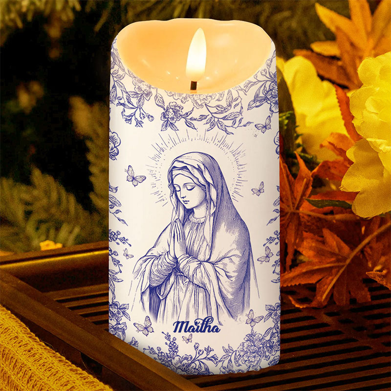 Personalized Hail Mary Prayer Virgin Mary Flameless LED Candle with Name Religious Decor Prayer Faith Gift Catholic Gift for her