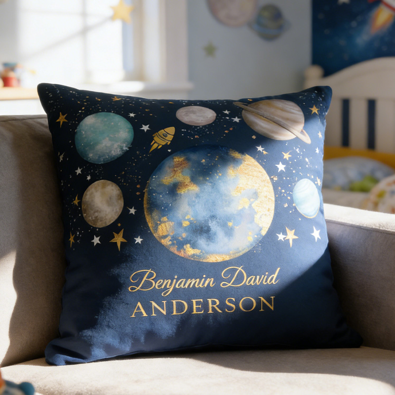 Personalized Space Galaxy Moon Star Boy Nursery  Throw Pillow Astronomy Gift for Child Nerd Geek Lover