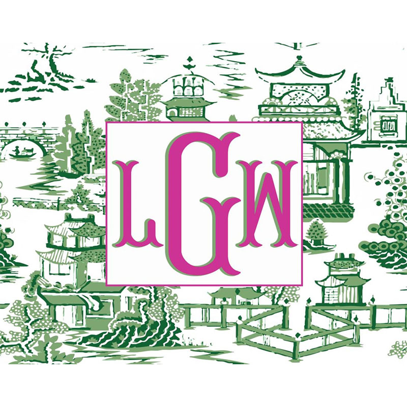 Personalized Mahjong Card Vinyl Stickers Chinoiserie Pagodas Fishtail Monogram