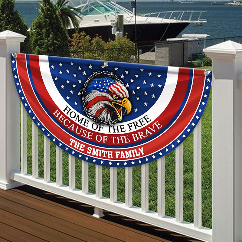 Personalized Family Name Home Of The Free Because Of The Brave Non-Pleated Fan Flag