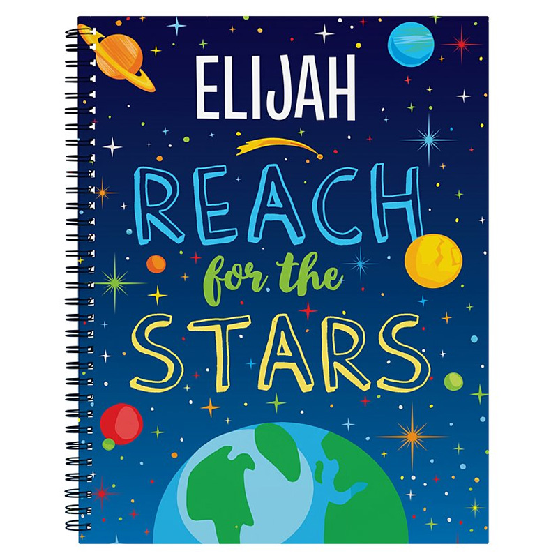 Personalized Reach For The Stars Notebook Colorful Design for Space Geek Lover