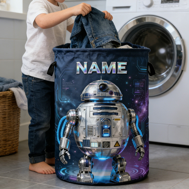 Personalized Robot Designs Waterproof Laundry Basket with Handle and Name Bedroom Laundry Room Birthday Gift for Gamer Geek Lover