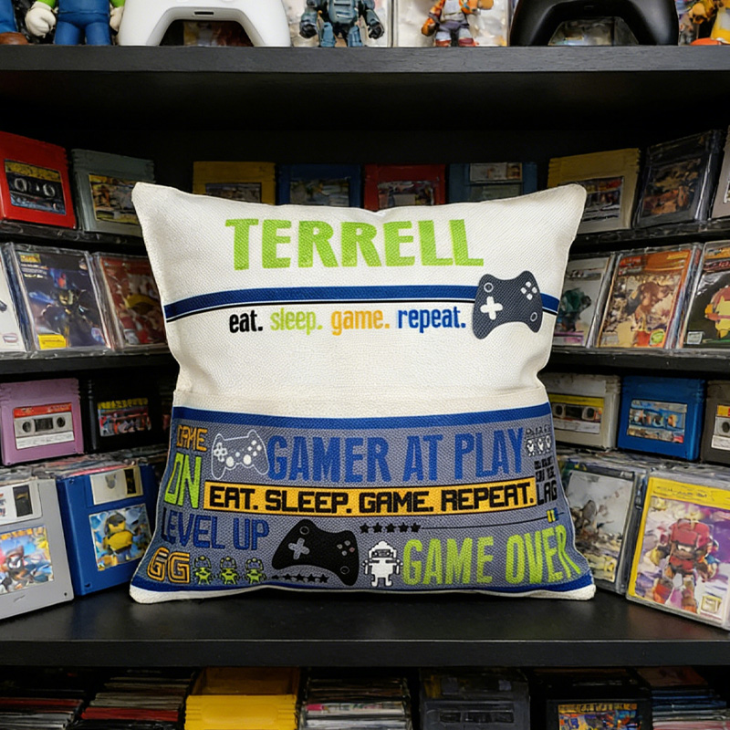 Personalized Video Gamer Throw Pillow Room Decor Gift for Nerd Geek Lover
