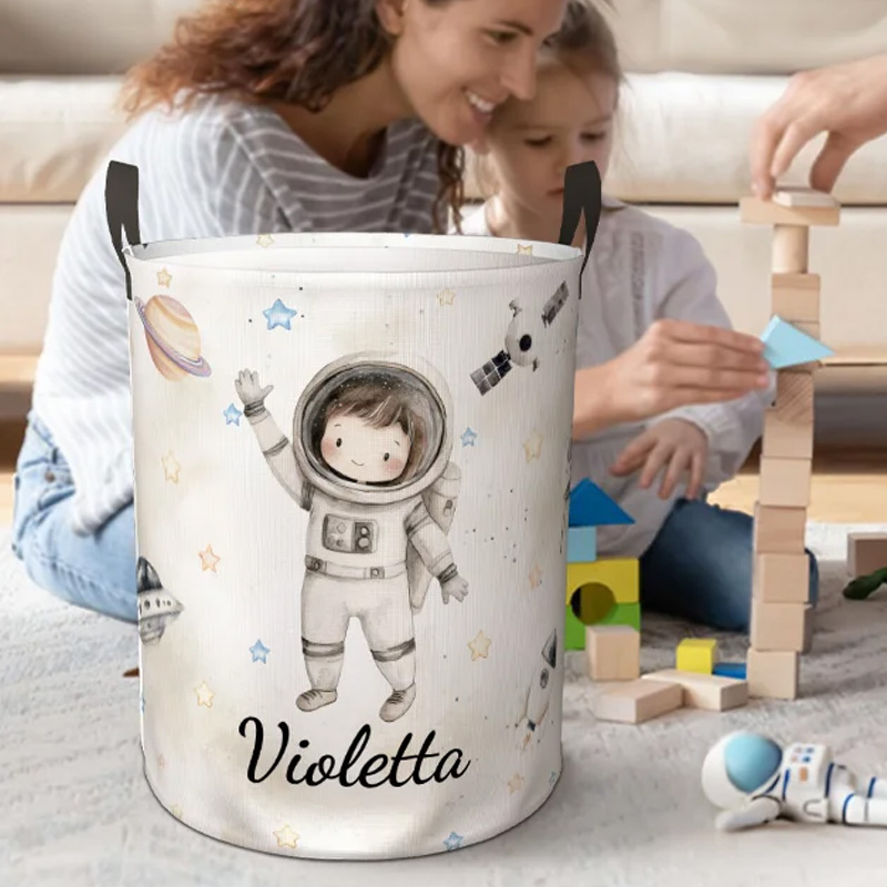 Personalized Space Rocket UFO Astronaut Laundry Storage Basket with Name Birthday Gift  for Gamer Geek Lover