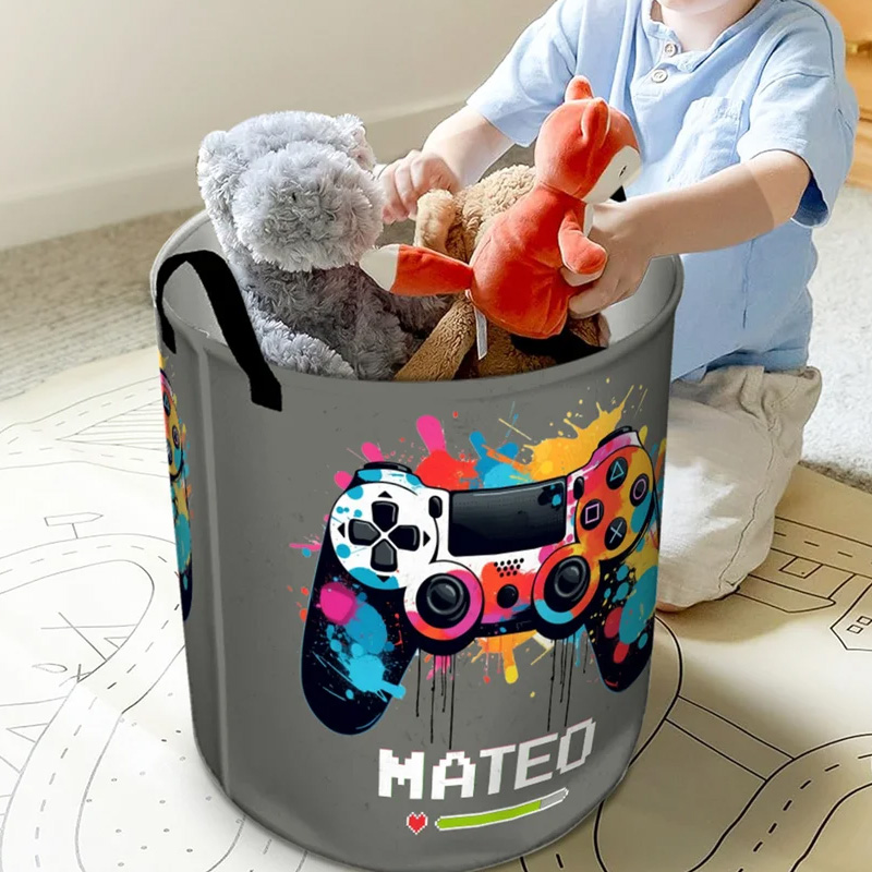 Personalized Ink Splash Game Controller Waterproof Large Laundry Basket with Name and Handle Birthday Housewarming Gift for Game Friends Geek Lover