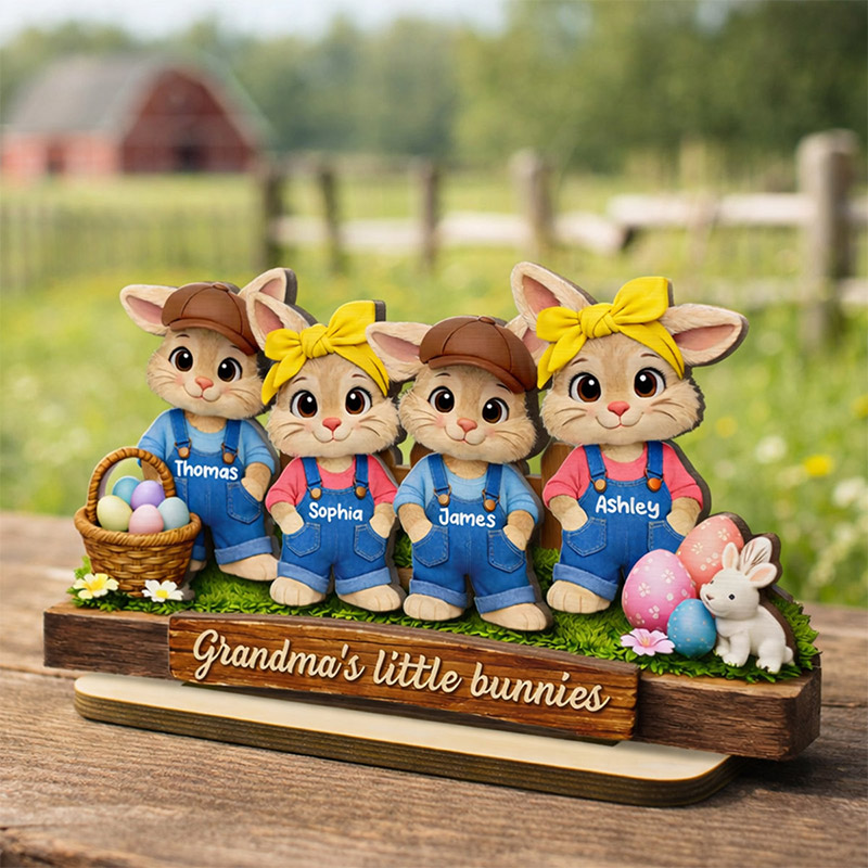 Personalized Grandma's Little Bunnies 1-6 Bunnies Customized 2-Layered Wooden Plaque Easter Gift for Grandma Farmhouse Tiered Tray Decor