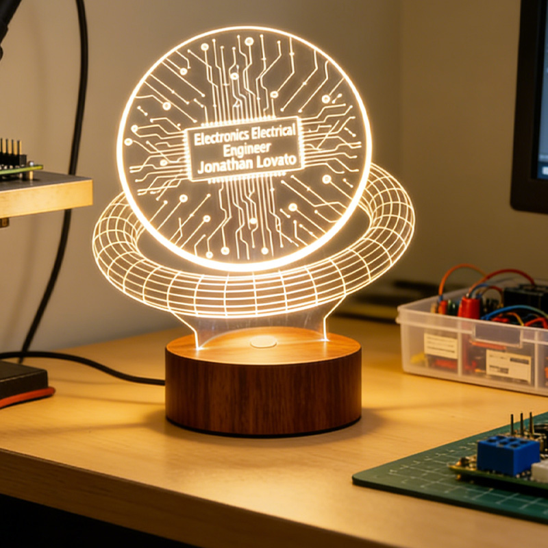 Personalized Electronics Engineer 3D Led Lamp LED Night Light with Wooden Base Birthday Gift for Electronics Engineer Geek Lover