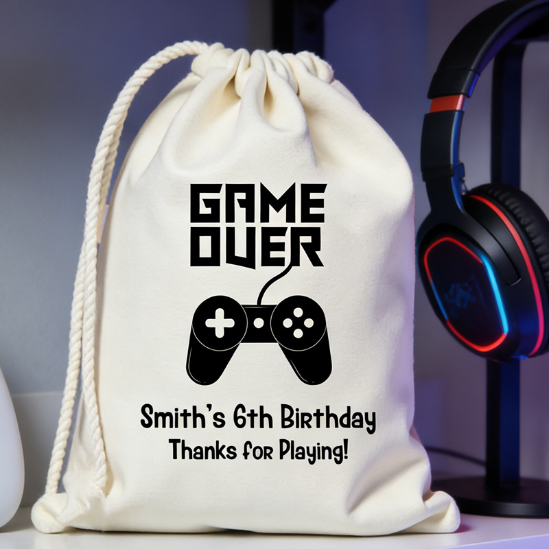 Personalised Kids Favor Bag Game Over Thank You Controller Video Game Gift for Game And Geek Lover