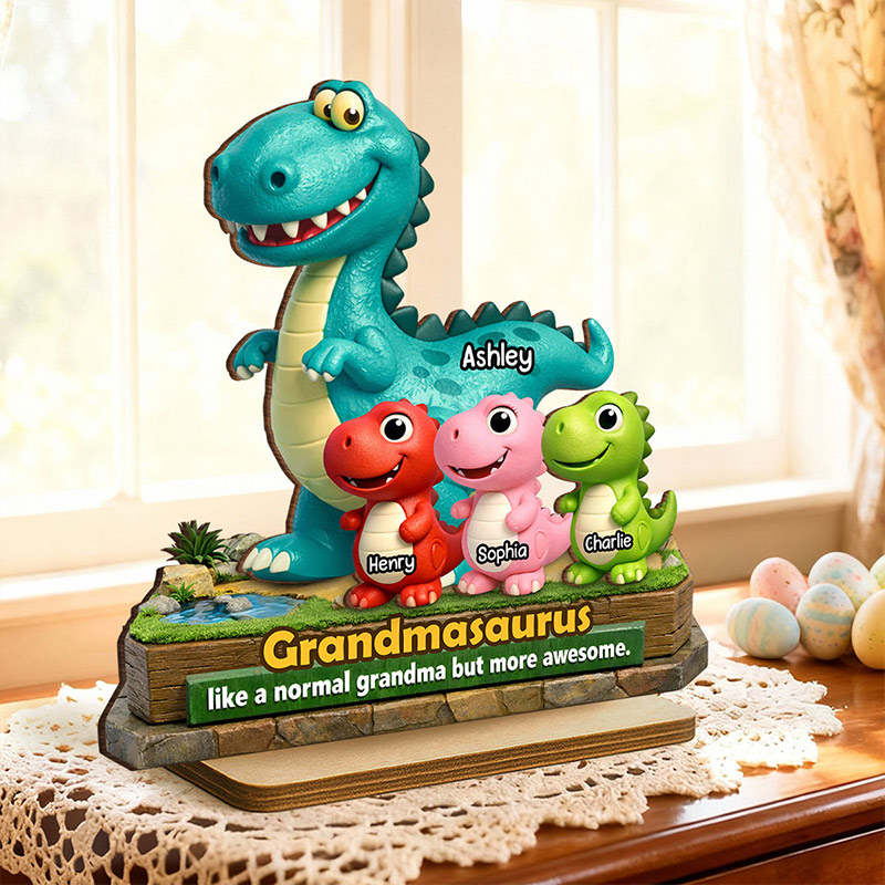 Personalized Grandmasaurus More Awesome 2-Layered Wooden Plaque Gift for Grandma