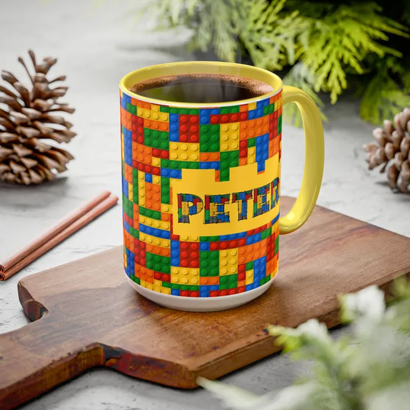 Personalized Building Block Coffee Mug with Names for Geek Lover