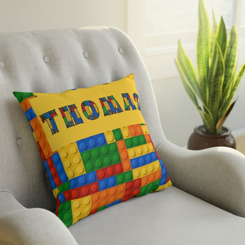Personalized Building Block Throw Pillow Room Decor Gift for Nerd Geek Lover