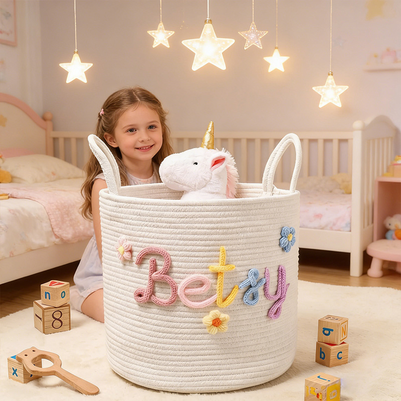 Personalized Handmade Candy Basket Personalized  Name Storage Basket Baby Shower Gift Cotton Rope Basket Nursery Storage Basket Toy Organizer Easter Basket gift for kids 
