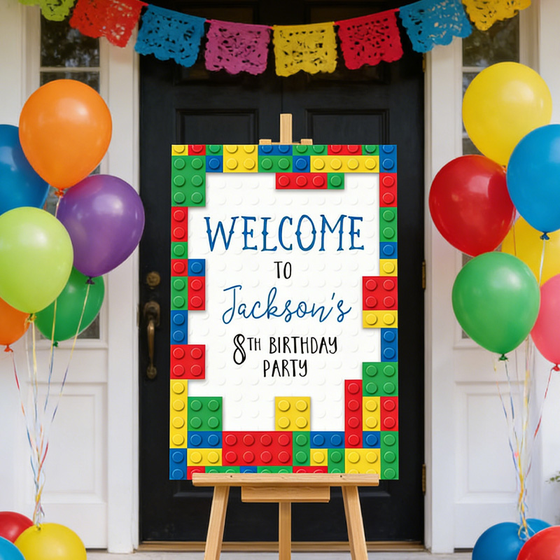 Personalized Building Blocks Welcome Sign Print Canvas Painting Poster for Kids Birthday Gift Geek Lover