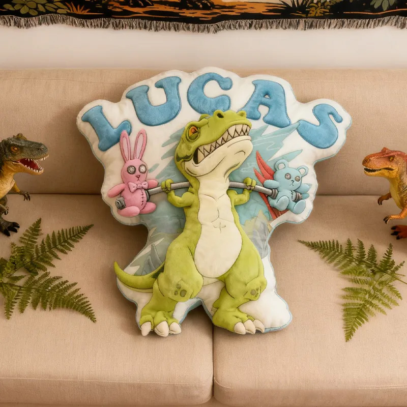 Personalized Dino Lifting Throw Pillow Graphic 3D Print Trainer Fitness Planner Decoration Letter Pillow Exercise Sport Gym Sublimation Design Lift Heavy Shit Gym Rat Weightlifting Pillow for Kids Gym Lovers