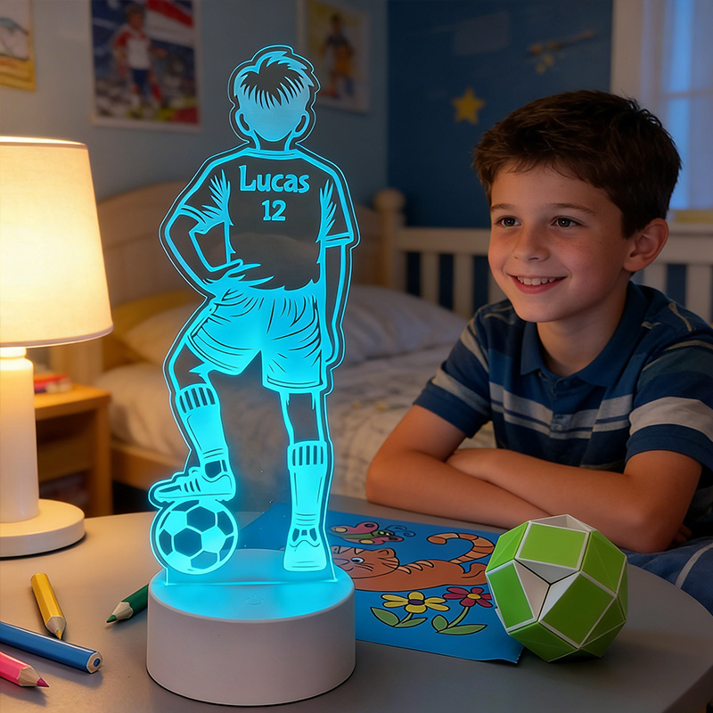 Personalised Footballer LED Night Light with Custom Name Night Light Remote Controlled Football Illusion Lamp for Boy gift