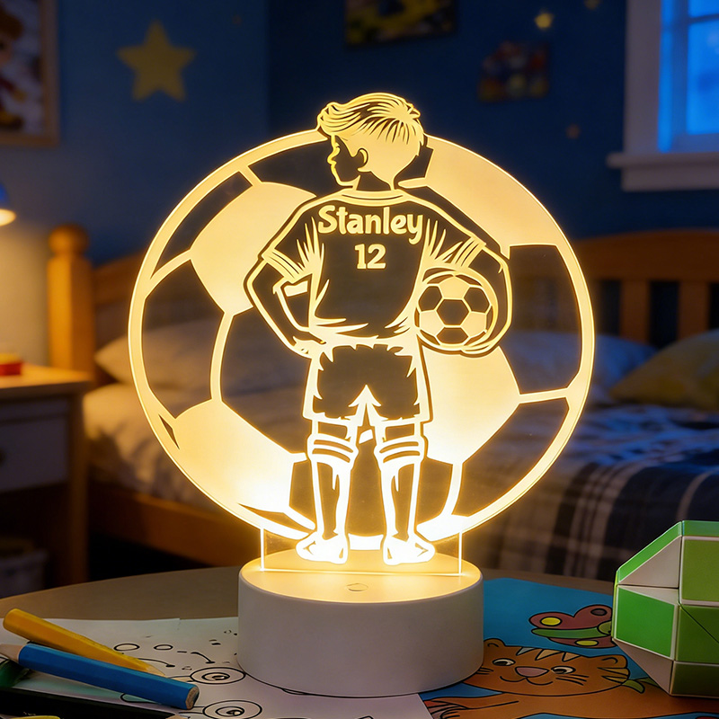 Personalised Footballer LED Night Light with Custom Name Design Remote Controlled Football Illusion Lamp for Boys gift