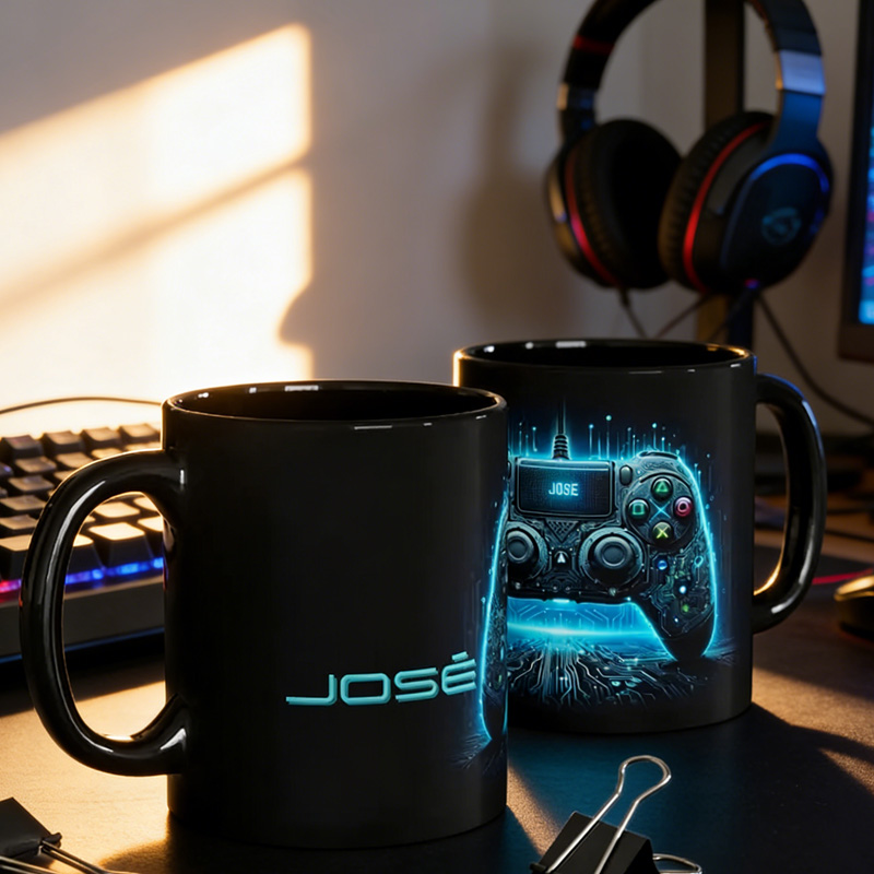 Personalized Electric Blue Gaming Design Gamer Coffee Mug Engineer Science Programmer Gift for Geek Lover