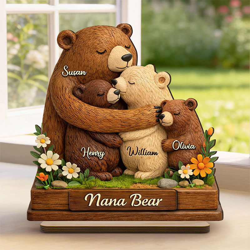 Personalized Mama Bear 2-Layered Wooden Plaque Birthday Mother's Day Gift for Mom Grandma