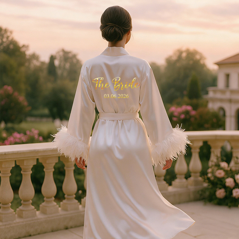 Personalized Feather Robe for Bride Bridesmaid Satin Bridal Robe Personalized Robe with Feathers Bachelorette Gift Custom Bridal Robe for Wedding Day