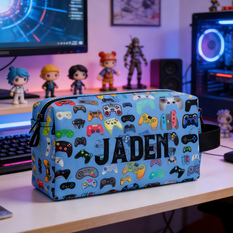 Personalized Game Controller Toiletry Bag Accessory Pouch Custom Name Travel Bag for Geek Lover