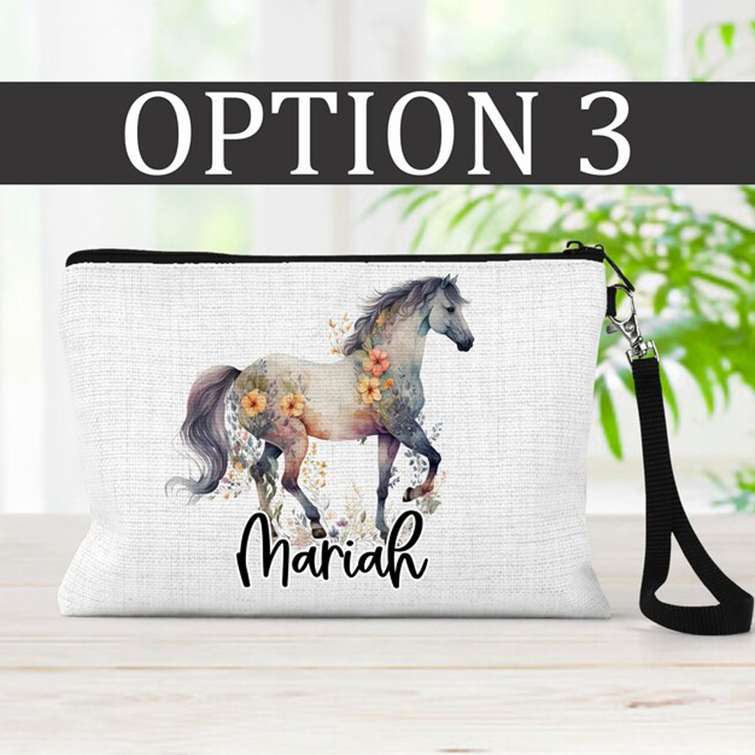 Personalized Equestrian Makeup Bag Equestrian Cosmetic Bag Horse Lover Gift Linen Zipper Pouch for Riding Lovers
