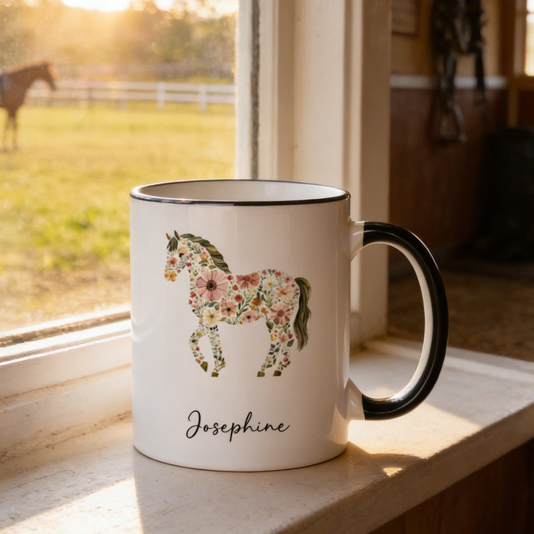 Personalized Floral Horse Coffee Cup Custom Colt Tea Cup Horse Mama Horse Lover Gift for Riding Lovers
