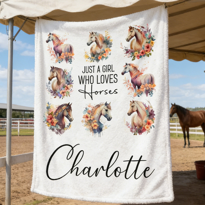 Personalized Horse Blanket Name Just A Girl Who Loves Horse Lover Gift For Daughter Kids Equestrian Themed Throw Blanket for Riding Lovers Equestrian Lovers