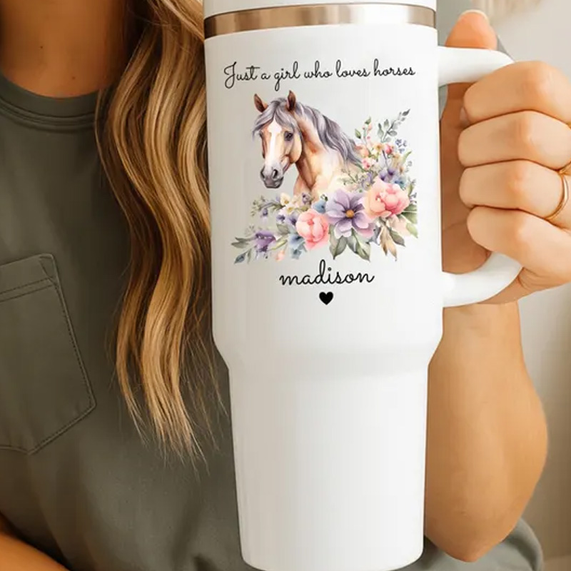 Personalized Horse Tumbler Just a Girl Who Loves Horses Tumbler Name Equestrian Gift for Riding Lover