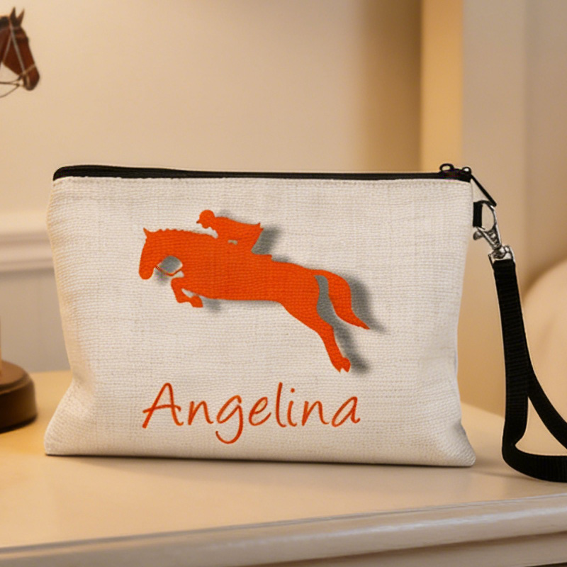 Personalized Equestrian Makeup Bag Equestrian Cosmetic Bag Horse Zipper Pouch Gift Linen Zipper Pouch for Riding Lovers