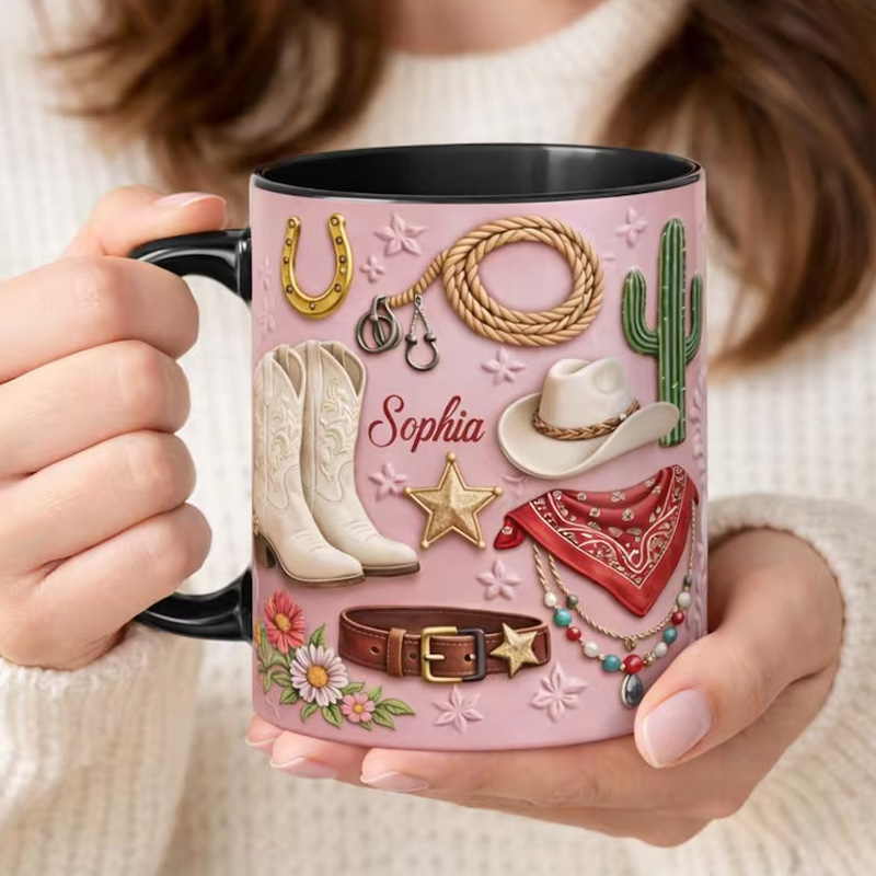 Personalized Cowgirl Mug Western Cowgirl Coffee Cute Pink Cowboy Design Ceramic Cup for Equestrian Horse Riding Lovers