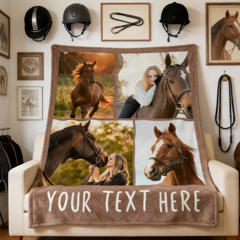 Personalized Blanket Horse Memorial Photo Blanket In Memory Of Horse Gift Throw Blanket for Riding Lovers Equestrian Lovers