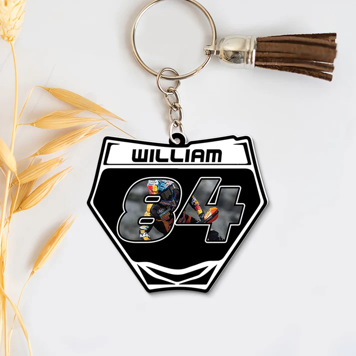 Personalized Racing Number Photo Custom Acrylic Keychain With Tassel