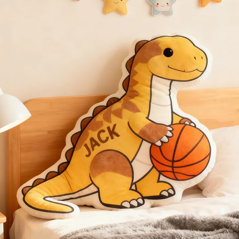 Personalized Dinosaur Basketball Pillow with Custom Name for Kids and Sports Fans