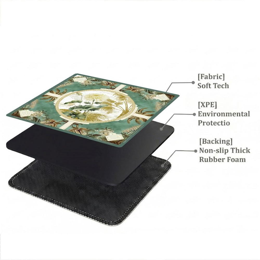 Lotus Mahjong Mat Botanical Game Table Pad Noise Reducing Gaming Desk Cover